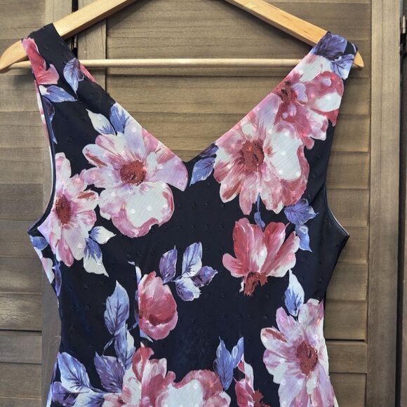 Connected Apparel Asymmetrical Midi Fit & Flare Floral Wedding Date Dress Sz 10 - Picture 8 of 11